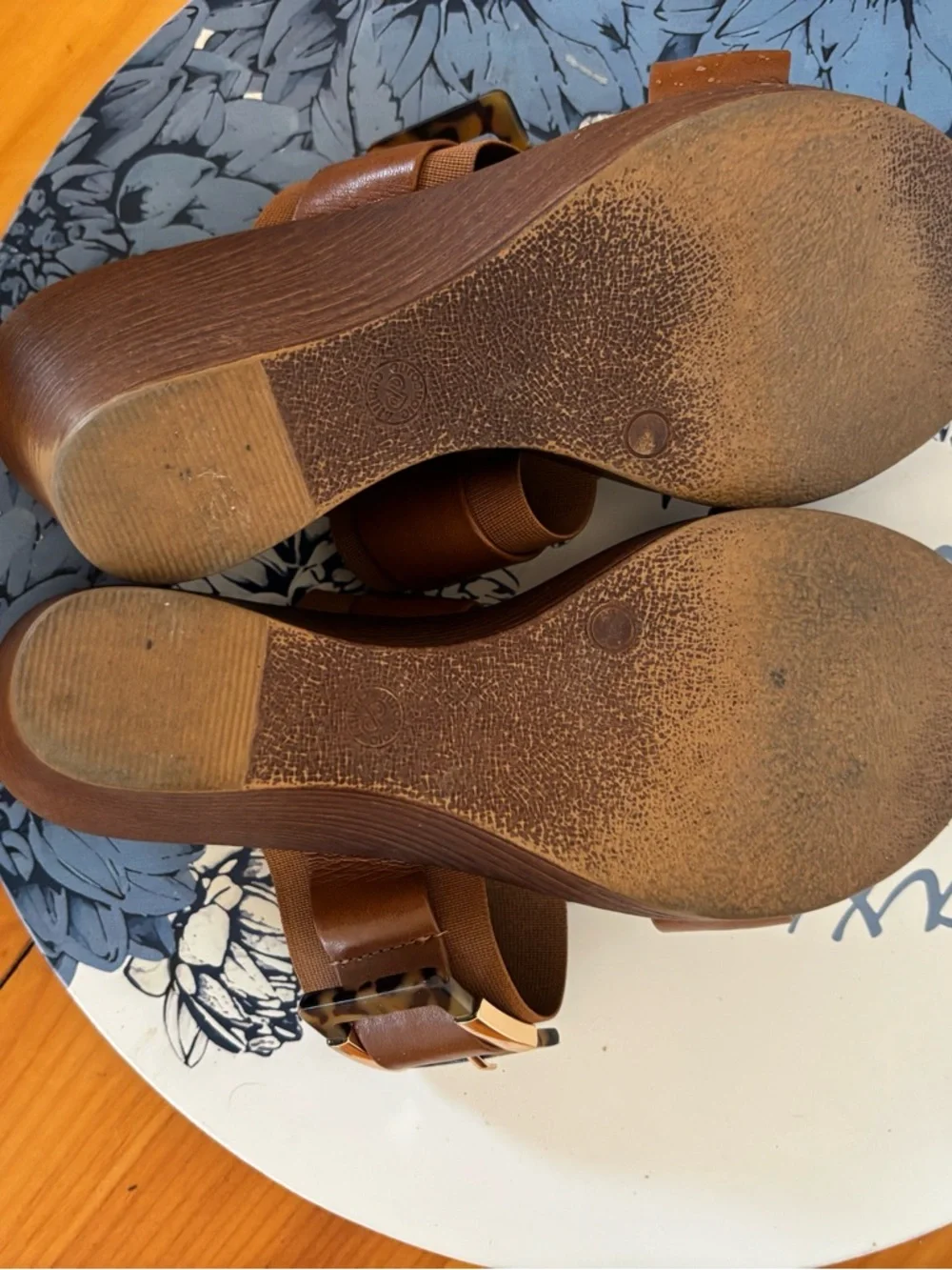 Toscanella Brown Leather Wedge Sandals Size 6.5 Made in Italy